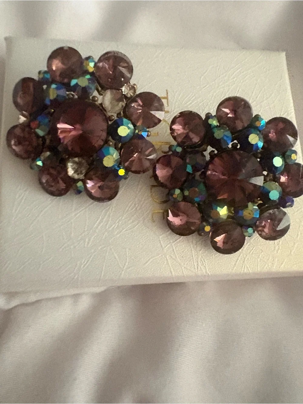 Vintage Sparkling Purple Crystal Cluster Clip on Earrings - Unbranded